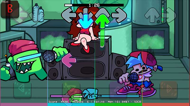 a screen shot of fnf mobile game vs impostor lime green v slice on the fnfmob site